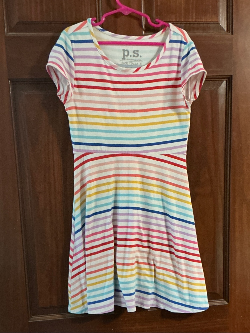 Aeropostale Girls' Short Sleeve Rainbow Stripe Dress - White Multi